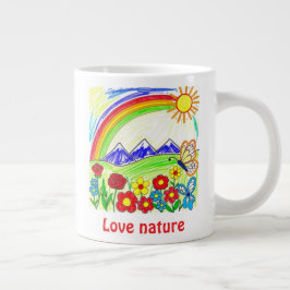 Taza De Café Gigante Dibujo natural colorido para los amantes de la nat