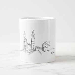 Taza De Café Gigante Dibujo Sencillo de Londres en Blanco y Negro