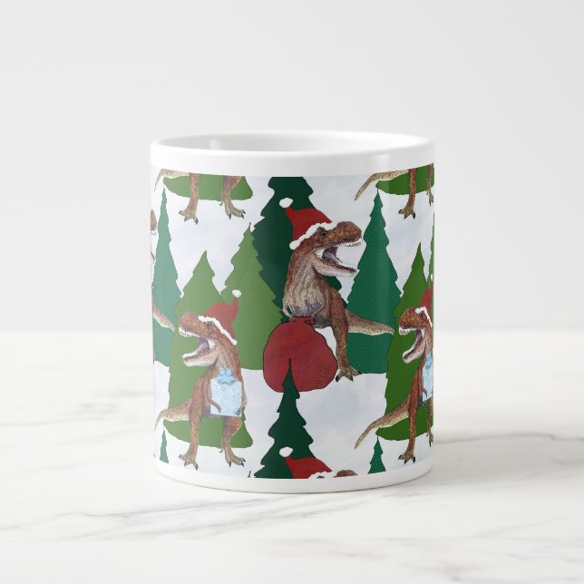 Taza De Café Gigante Dinosaur Christmas T-Rex Santa (Frente)