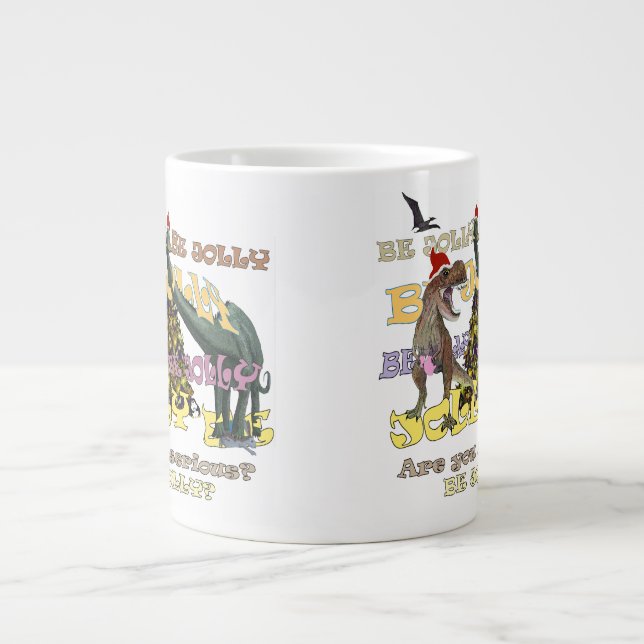 Taza De Café Gigante Dinosaur Navidad estresada (Frente)