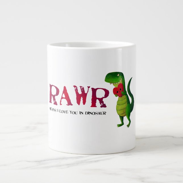 Taza De Café Gigante Dinosaurio romántico de RAWR T-rex (Frente)