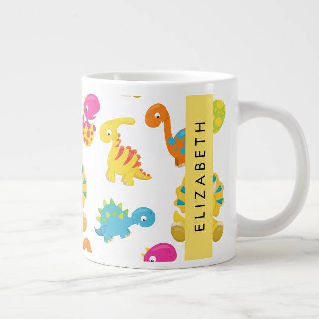 Taza De Café Gigante Dinosaurios Cutos, Patrón De Dinosaurios, Tu Nombr (Derecha)