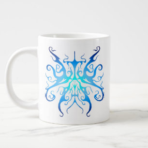 Taza De Café Gigante Diseño Abstracto de Máscara Tribal Azul Elegante