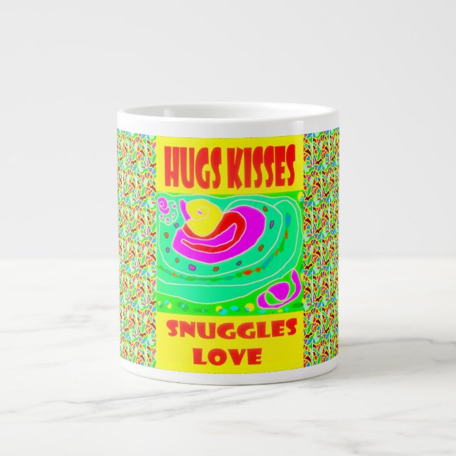 Taza De Café Gigante Diseño de abrazos besos para niños colores vivos d (Frente)