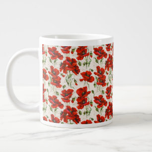 Taza De Café Gigante Diseño de amapola roja vintage Art Nouveau
