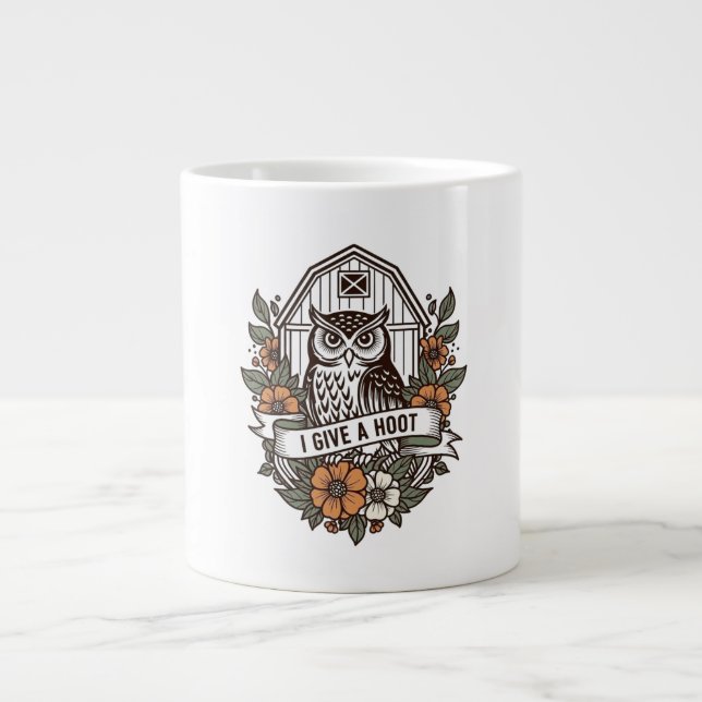 Taza De Café Gigante Diseño de búho retro barn 'I do hoot' (Frente)