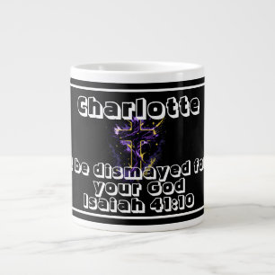 Taza De Café Gigante Diseño de cruz con nombre personalizado en negro y