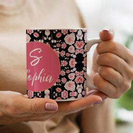 Taza De Café Gigante Diseño de estilo rosa con motivos florales Script 