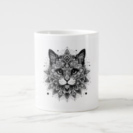 Taza De Café Gigante Diseño de gato de patrón de Mandala