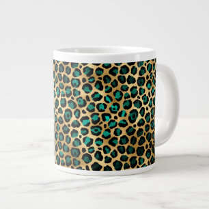 Taza De Café Gigante Diseño de la serie Leopardo Teal y Gold 14