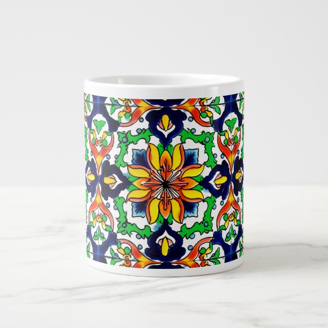 Taza De Café Gigante Diseño de mosaico Talavera Terracotta Mexicana No. (Frente)