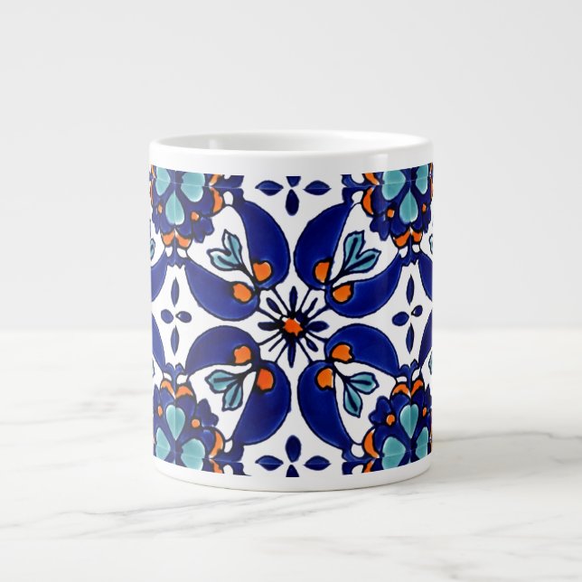 Taza De Café Gigante Diseño de mosaico Talavera Terracotta Mexicana No. (Frente)