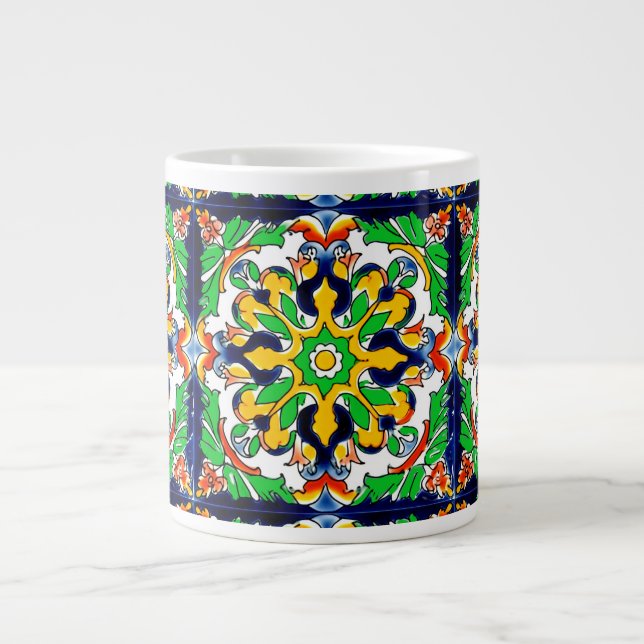 Taza De Café Gigante Diseño de mosaico Talavera Terracotta Mexicana No. (Frente)
