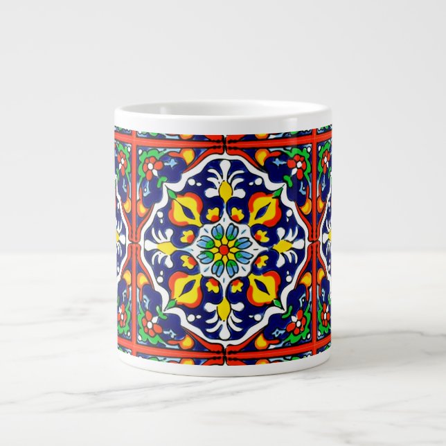 Taza De Café Gigante Diseño de mosaico Talavera Terracotta Mexicana No. (Frente)