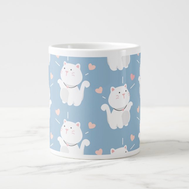 Taza De Café Gigante Diseño de patrones de gato curado (Frente)
