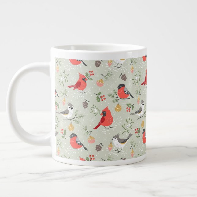 Taza De Café Gigante Diseño de patrones de pájaro para Navidades curado (Izquierda)