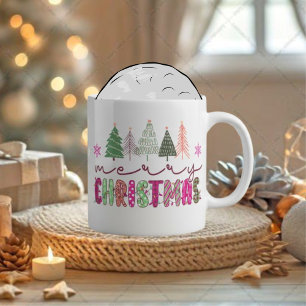 Taza De Café Gigante Diseño de sublimación de árbol de Navidad Boho lin