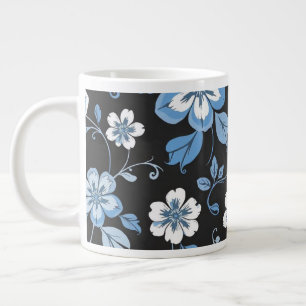 Taza De Café Gigante Diseño Floral Azul Y Blanco