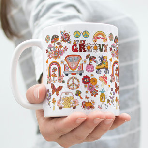 Taza De Café Gigante Diseño floral Boho Daisy Flowers Retro Groovy