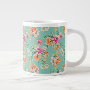 Taza De Café Gigante Diseño floral de esbozo brillante