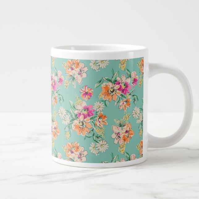 Taza De Café Gigante Diseño floral de esbozo brillante (Derecha)