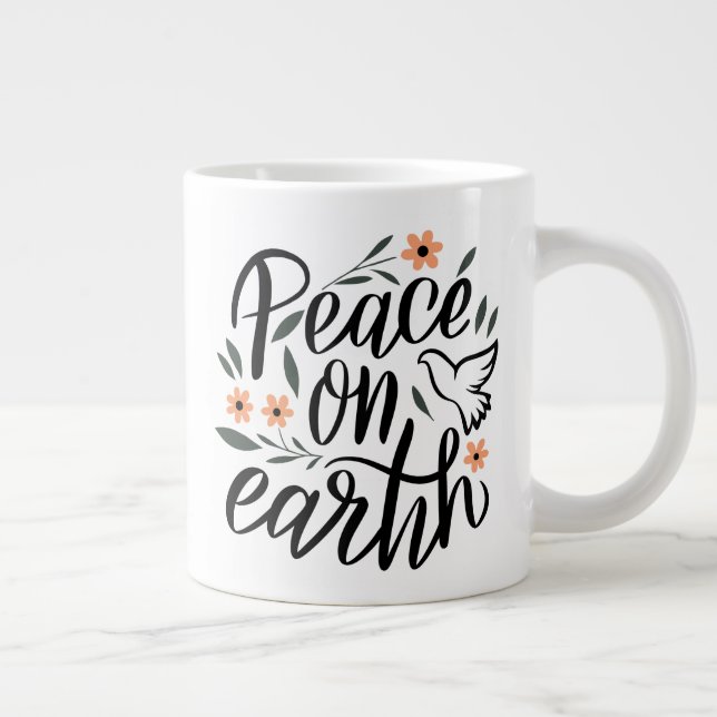 Taza De Café Gigante Diseño floral de la paz en la Tierra (Derecha)