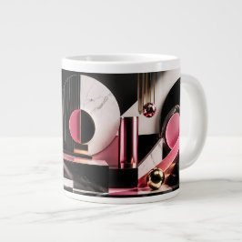 Taza De Café Gigante Diseño geométrico de mármol negro y rosa de lujo