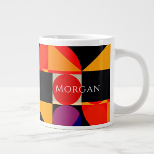 Taza De Café Gigante Diseño geométrico, rojo naranja púrpura negro, nom