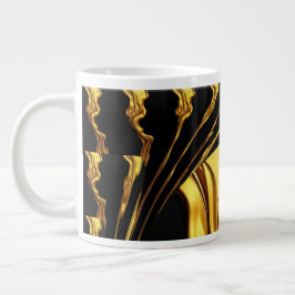Taza De Café Gigante Diseño Monocromo Negro Oro Líquido Remolino Opulen