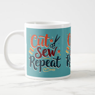 Taza De Café Gigante Diseño retro "Cut Sew Repetir" de inclinación