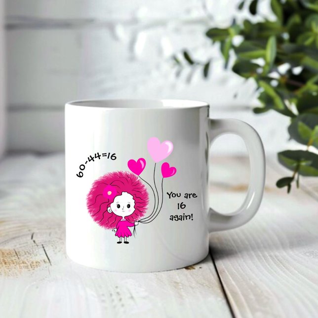 Taza De Café Gigante Divertida dama rosa con globos (Subido por el creador)