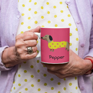 Taza De Café Gigante Divertido nombre de perro de Dachshund amarillo y 