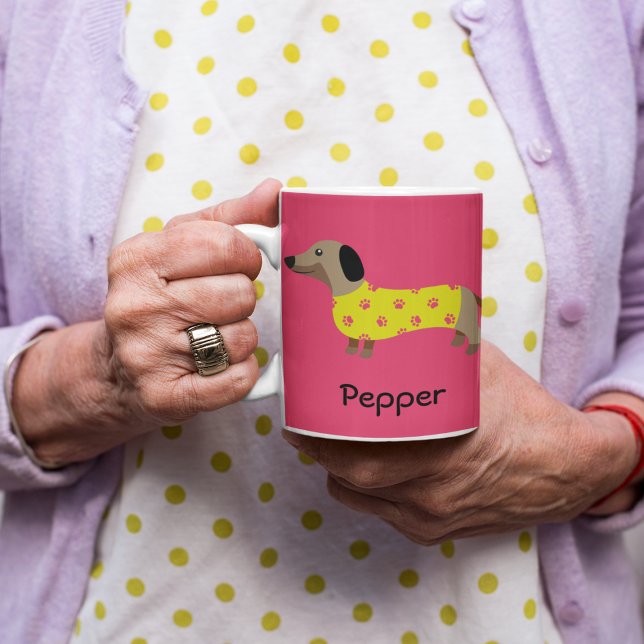 Taza De Café Gigante Divertido nombre de perro de Dachshund amarillo y  (Subido por el creador)