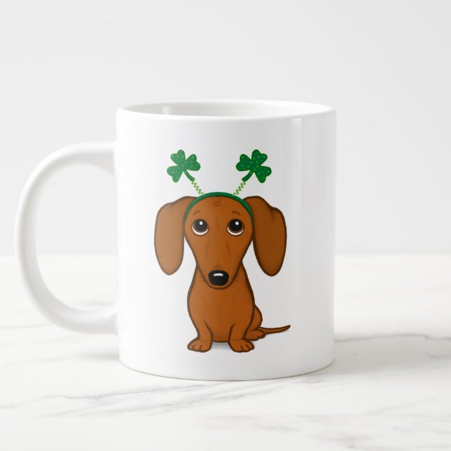 Taza De Café Gigante Divertido perro del Día de San Patricio Dachshund  (Izquierda)