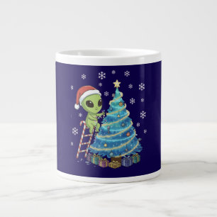 Taza De Café Gigante Divertido y Lindo Santa Alien Decorando Navidad Es