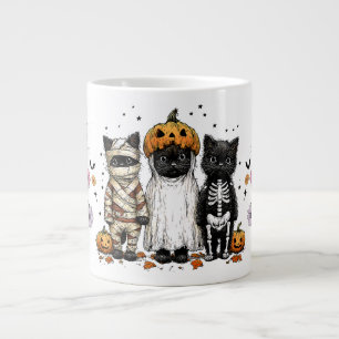 Taza De Café Gigante Divertidos tres gatos de Halloween
