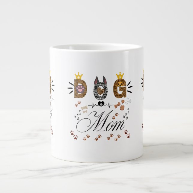 Taza De Café Gigante Dog Mom Leopard Print Paw Design/Leopard Dog Mom (Frente)