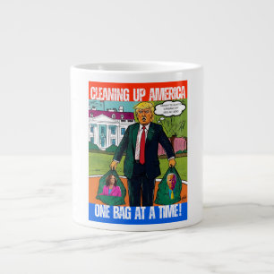TAZA DE CAFÉ GIGANTE DONALD TRUMP - LIMPIANDO A ESTADOS UNIDOS, UNA BOL