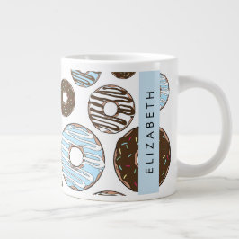 Taza De Café Gigante Donuts azules, donuts marrones, rociadores, tu nom