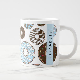 Taza De Café Gigante Donuts azules, donuts marrones, rociadores, tu nom