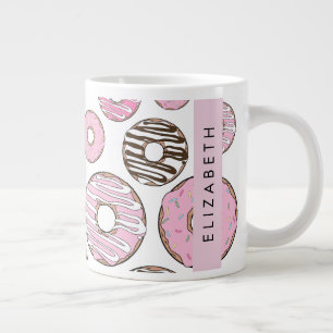 Taza De Café Gigante Donuts rosados, Donuts blancos, rociadores, tu nom