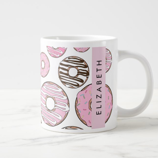 Taza De Café Gigante Donuts rosados, Donuts blancos, rociadores, tu nom (Derecha)