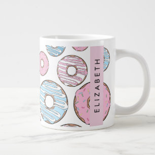 Taza De Café Gigante Donuts rosas, donuts azules, rociadores, tu nombre
