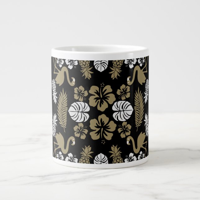Taza De Café Gigante Dorado Floral Tropical Patterado (Frente)