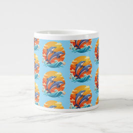 Taza De Café Gigante Dos delfines de dibujos animados saltando