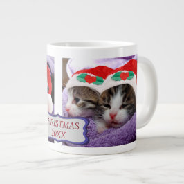 Taza De Café Gigante Dos gatitos Santa Sat Feliz Navidad Gigante café