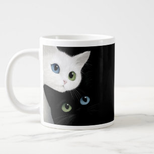 Taza De Café Gigante Dos gatos con ojos desparejados: arte de gato Yin 