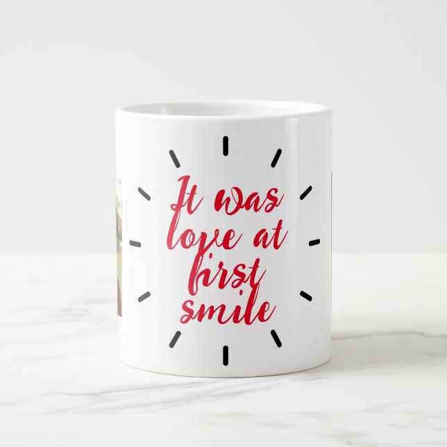 Taza De Café Gigante Dos pareja de foto amor en First Sonríe Valentine (Frente)