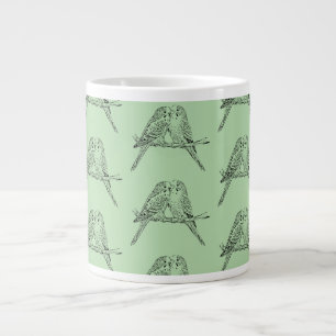 Taza De Café Gigante Dos periquitos posados juntos en blanco y negro