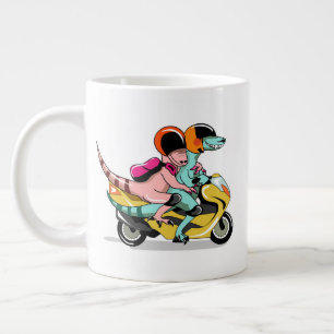 Taza De Café Gigante Dos Personalizados Raptores En Motocicleta.